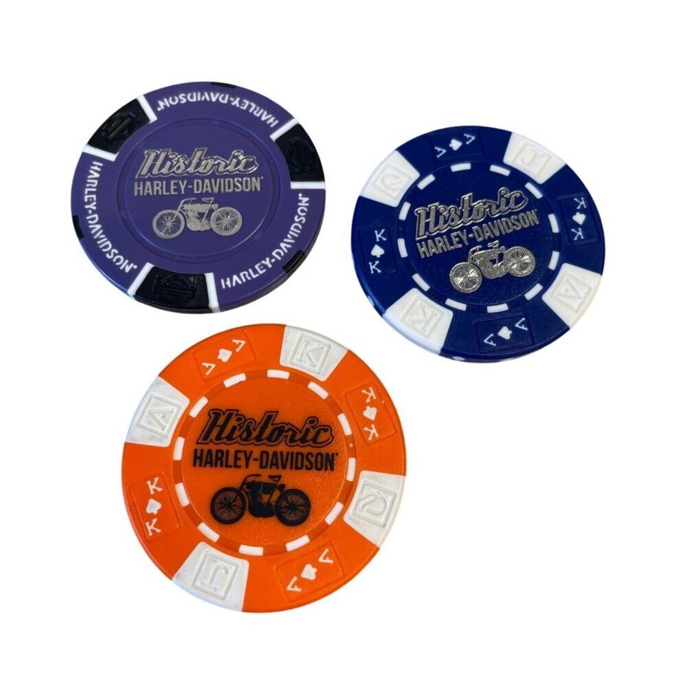 Harley Davidson Poker Chips Dealer Lot of 3 HISTORIC TOPEKA KS